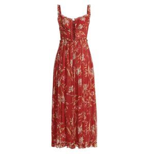 Zimmermann silk red floral jumpsuit with woven bodice
